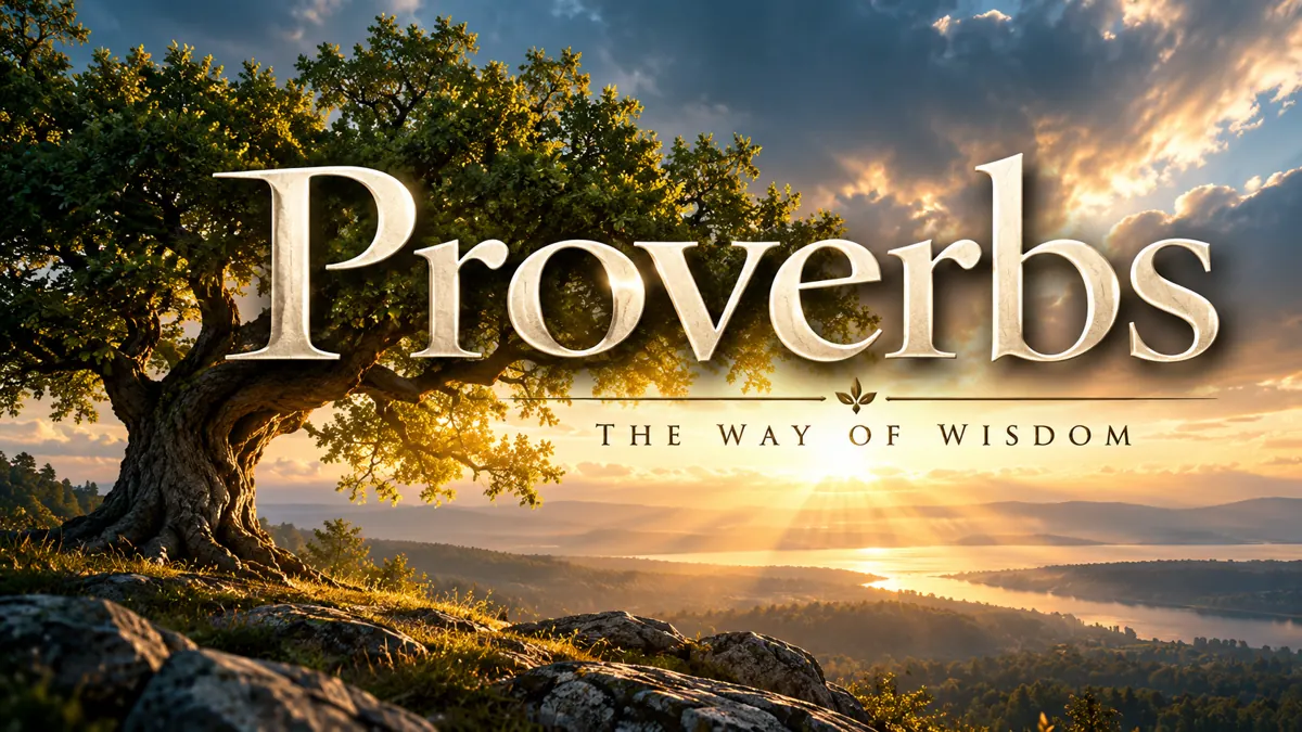 Proverbs: The Way of Wisdom, title art showing an oak tree on a hill at sunset